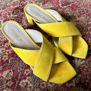 Stuart Weitzman Athleta 50 Yellow Suede Criss Cross Sandals Heels